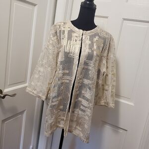 NWT Chico's Traveler's Collection Jacquard Gold Shimmer Jacket Sz 2=12, Ret $149